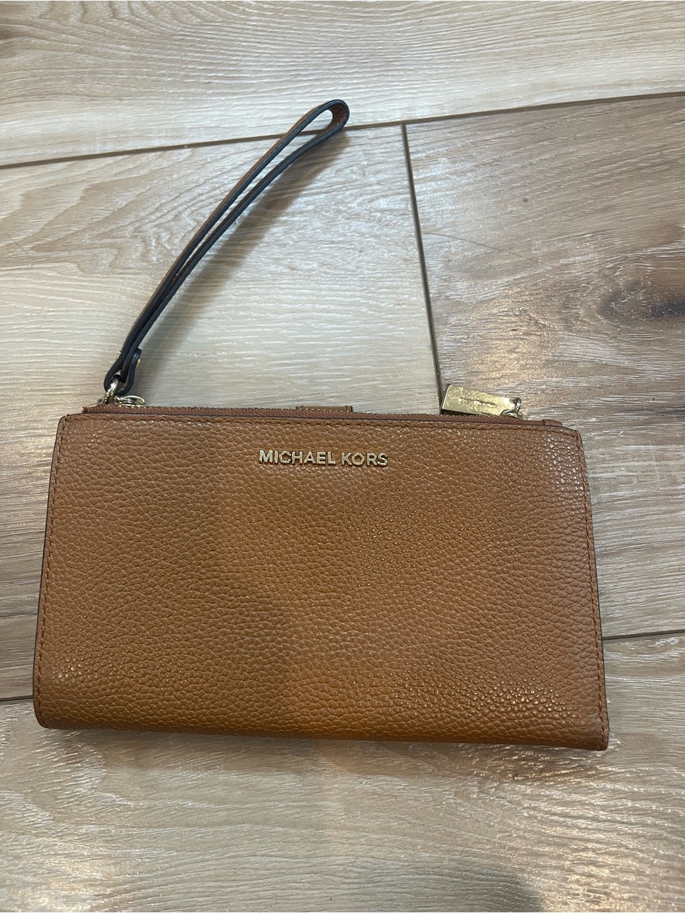 Michael Kors Brown Pebbled Leather Double Zip Wristlet Wallet